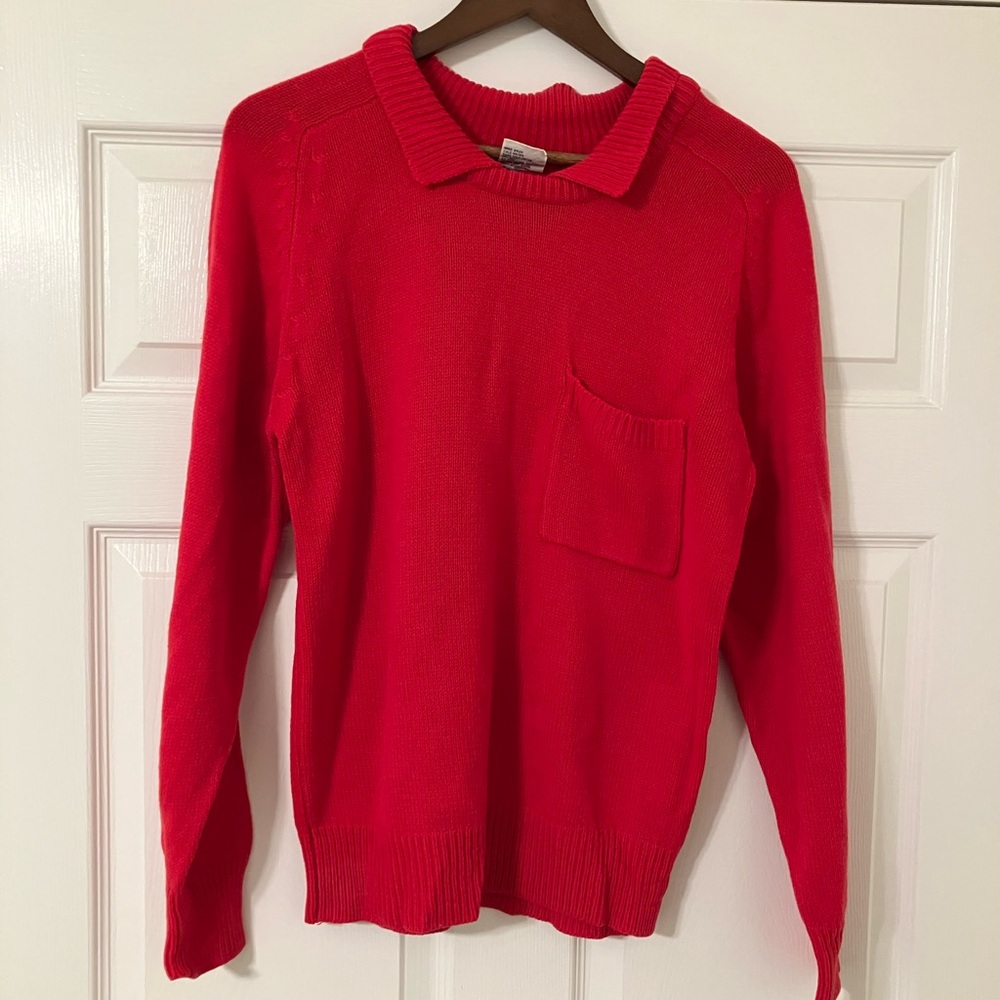 Vibrant Red Collared Crew Neck Sweater